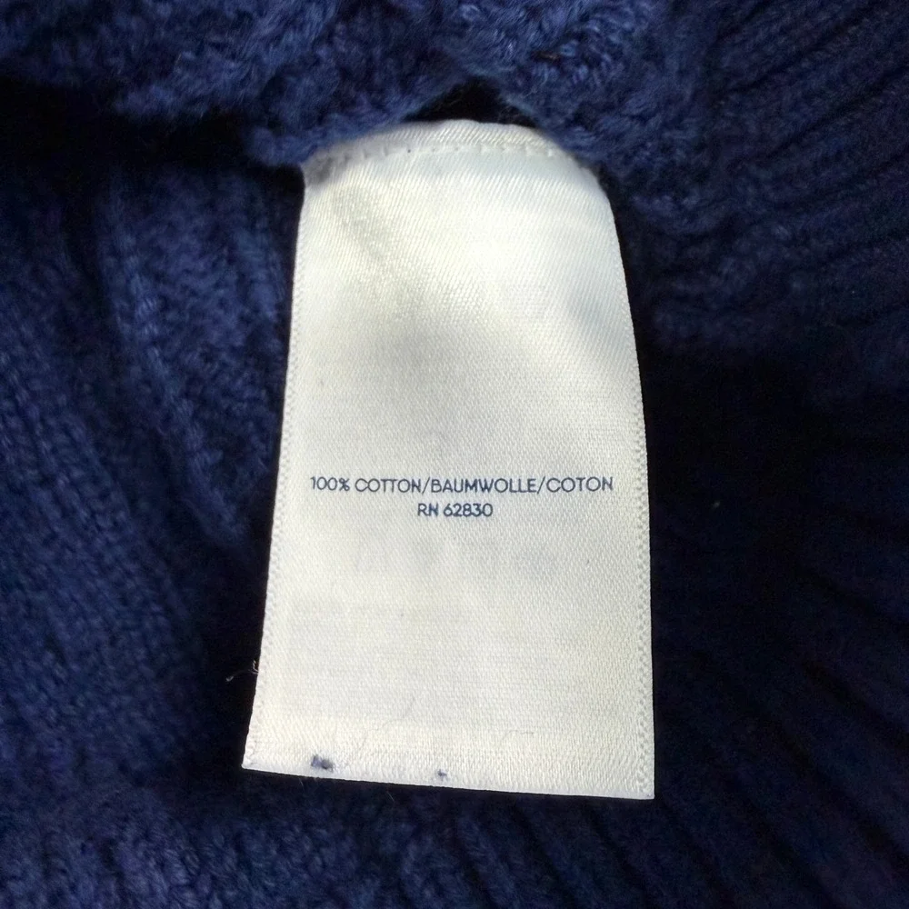 Lands End Drifter Navy Blue Cable Knit Striped V-Neck Sweater Kids M 10-12